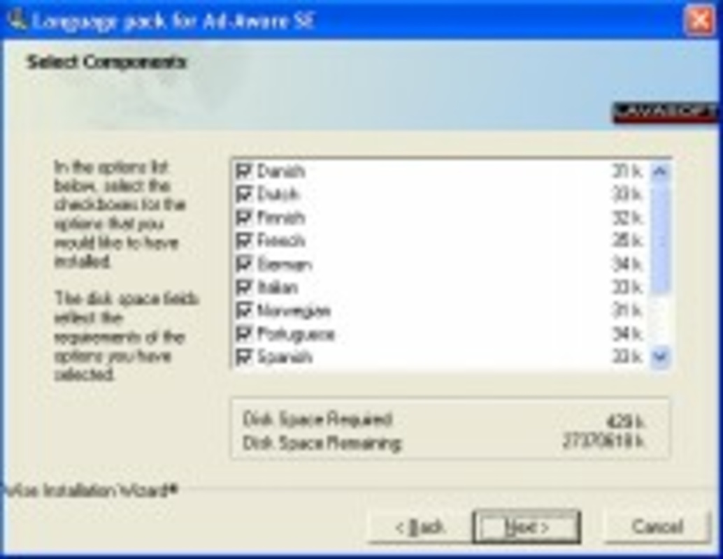 Ad-Aware SE language-pack 1.10 feature
