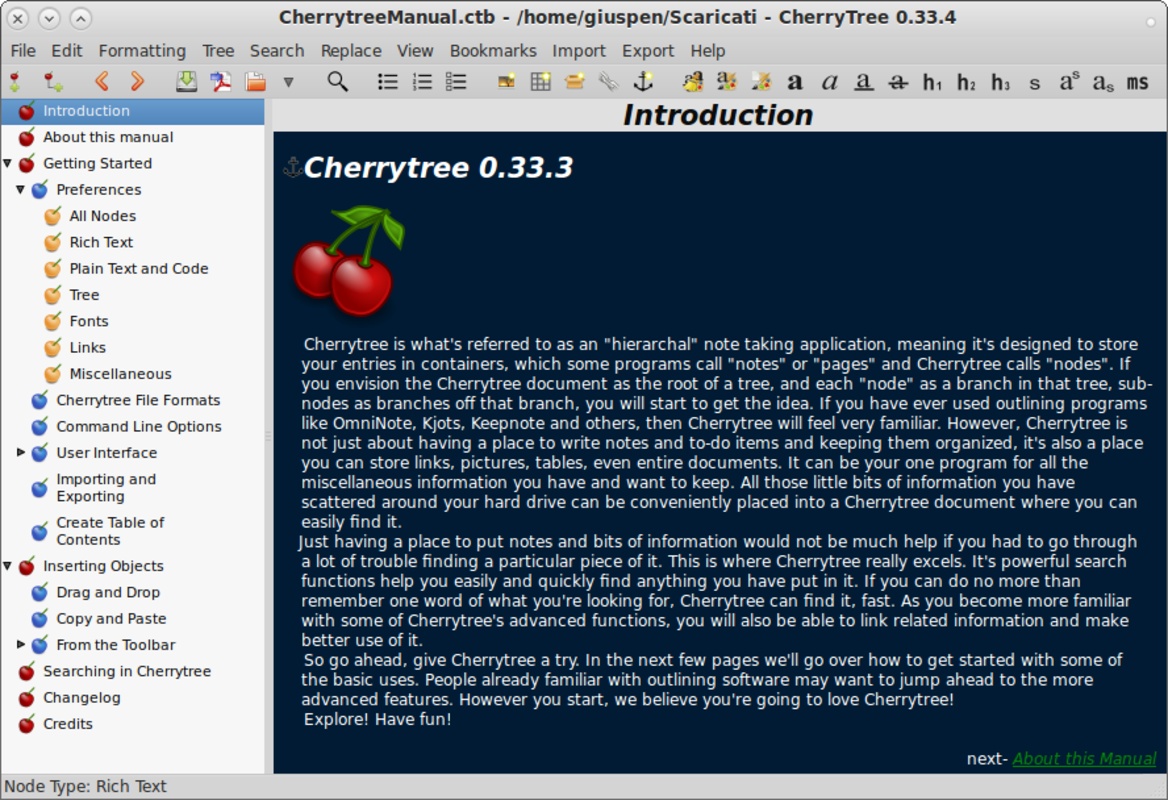 CherryTree 1.0.4 feature