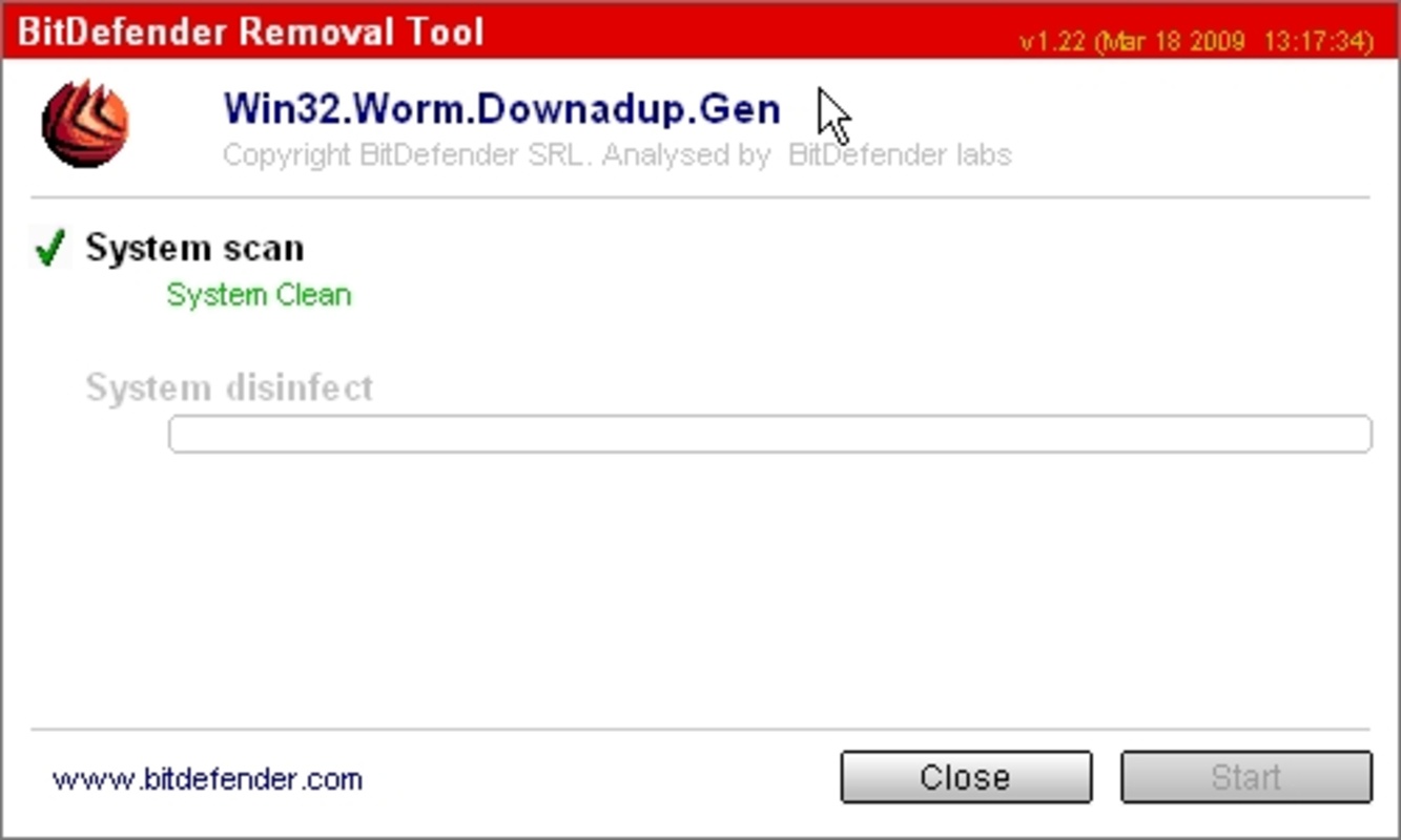 Downadup Removal Tool 1.22 feature