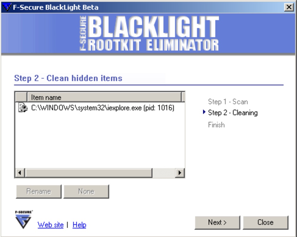 F-Secure BlackLight 2.2.1064 Beta feature
