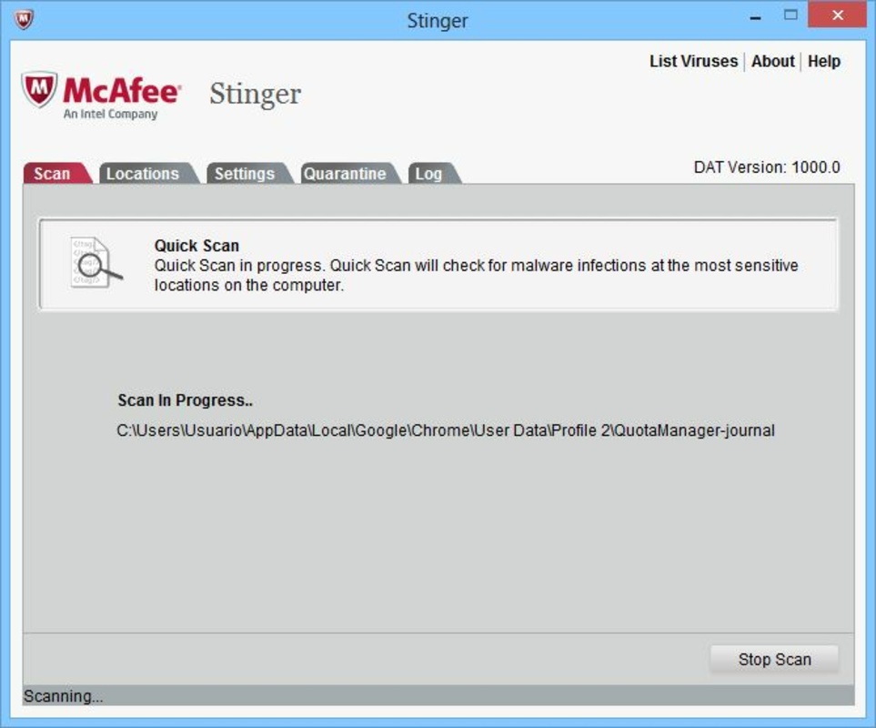 McAfee Stinger Portable 13.0.0.73 for Windows Screenshot 1