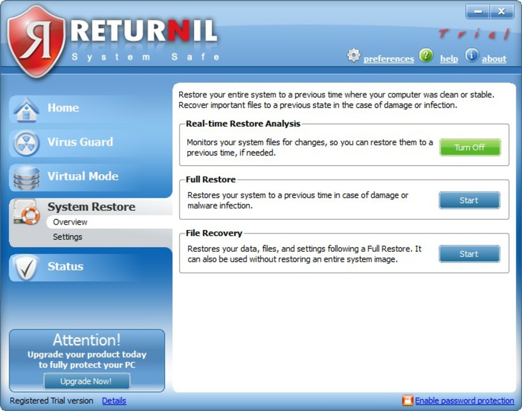 Returnil System Safe 2011 feature